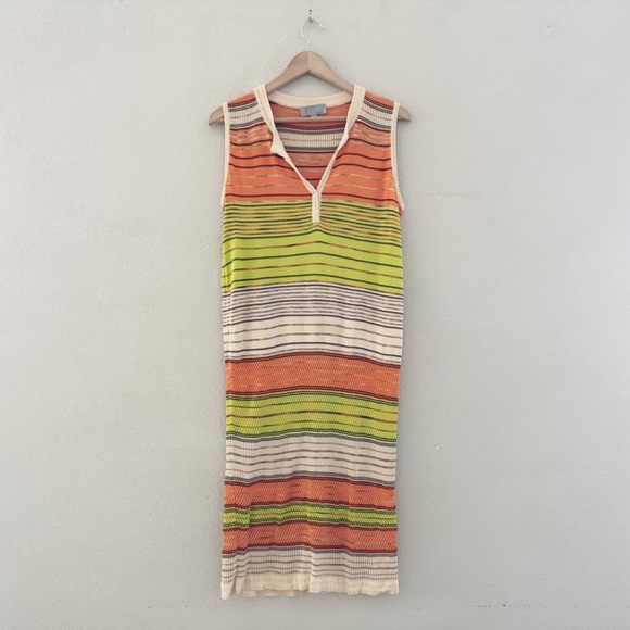 Vintage 90s Y2K Missoni Stripe Tank Dress 12 Chartreuse Crochet Knit Italy - Picture 2 of 9